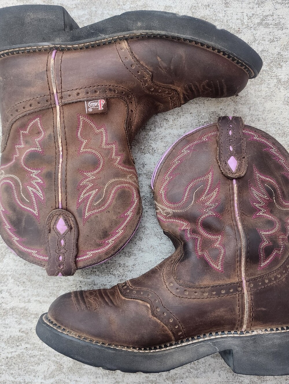 Justin Gypsy Brown Leather Purple Accents, Western Cowboy Cowgirl Boots 6.5B